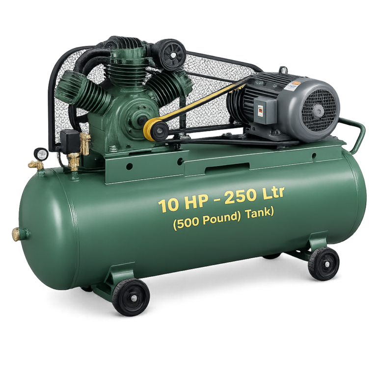 Reciprocating Portable Belt Drive Air Compressor 10 HP with Motor 250 Ltr (500 Pound) Tank