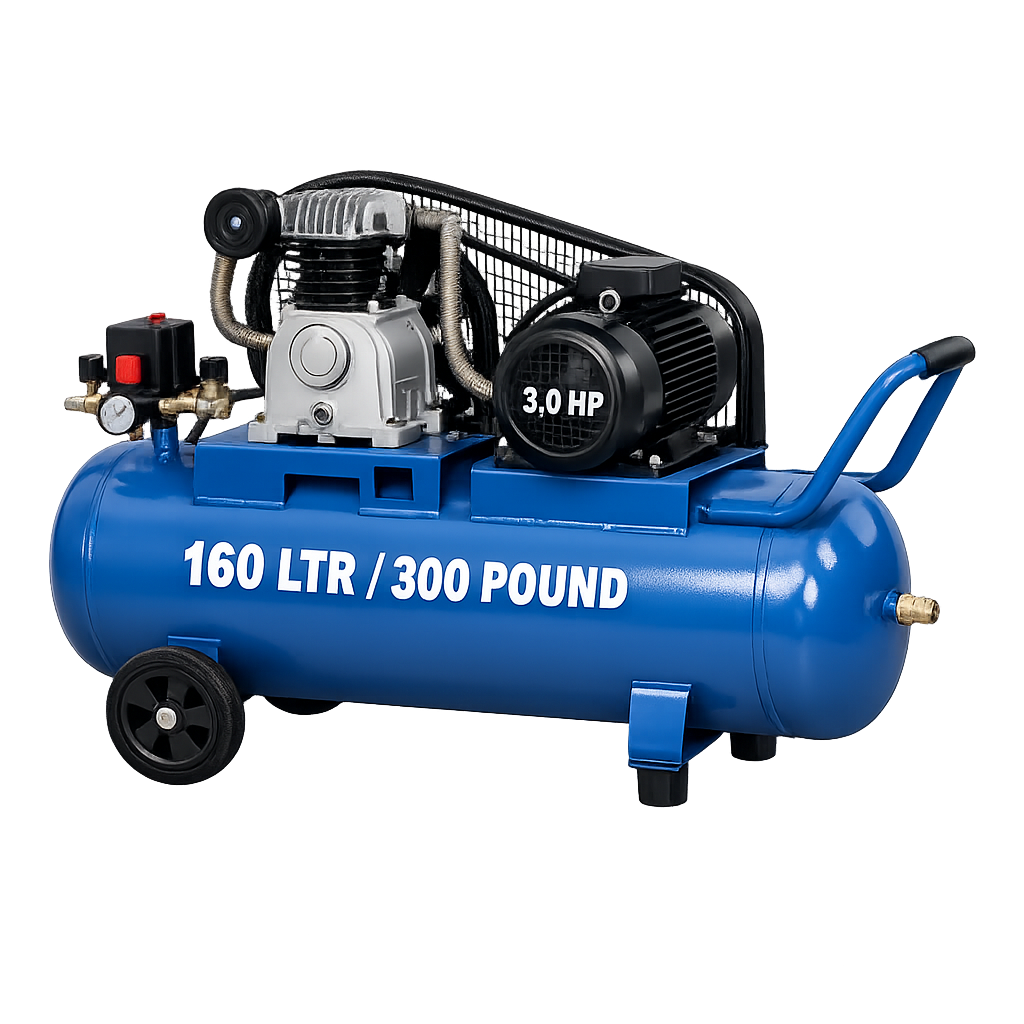 Reciprocating Portable Belt Drive Air Compressor 3.0 HP with Motor 160 Ltr (300 Pound) Tank