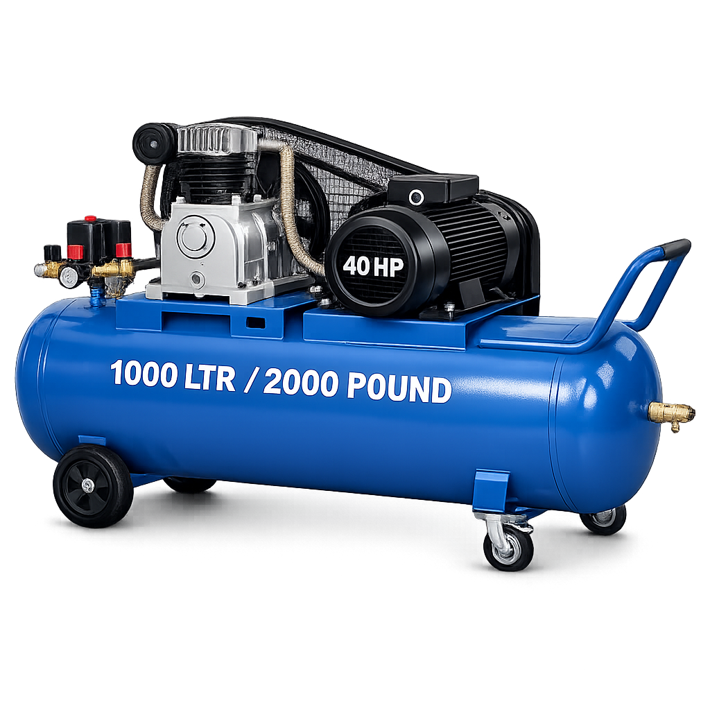 Reciprocating Portable Belt Drive Air Compressor 40 HP with Motor 1000 Ltr (2000 Pound) Tank