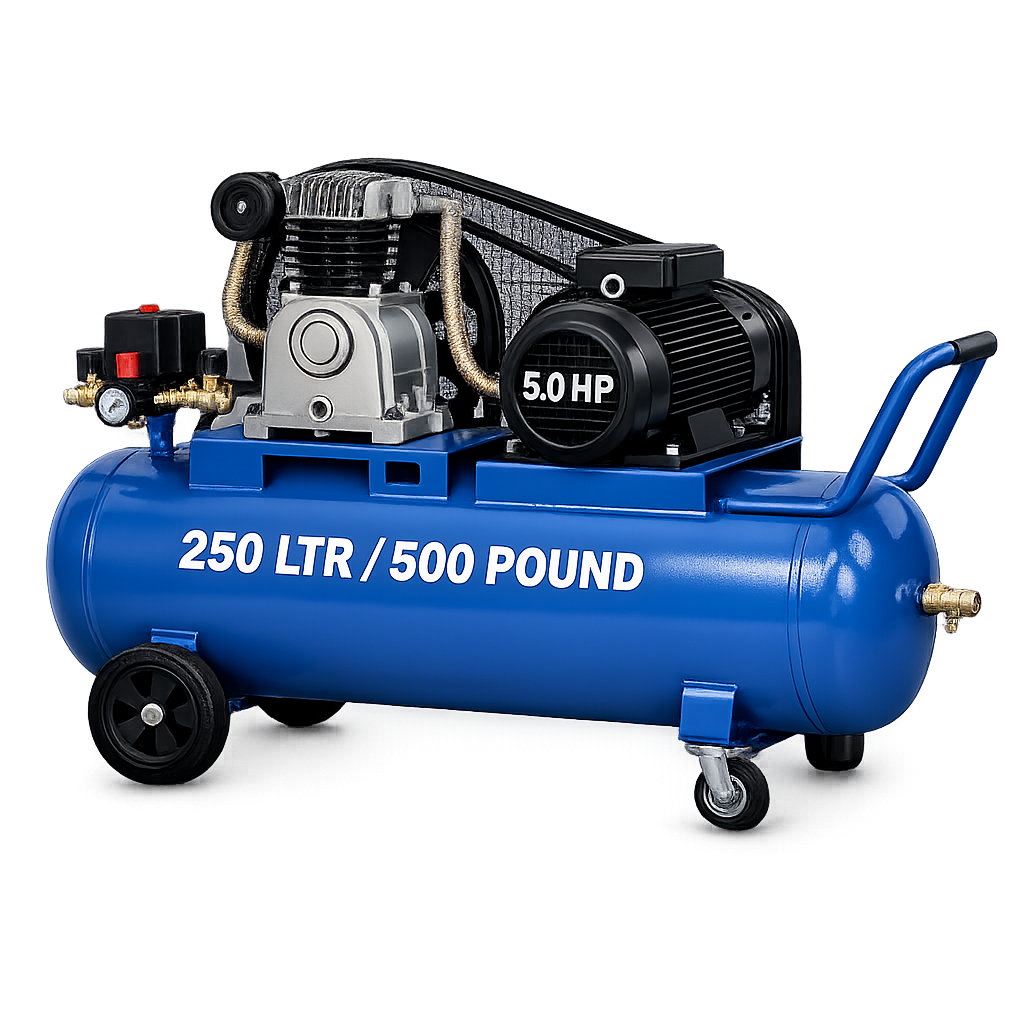 Reciprocating Portable Belt Drive Air Compressor 5.0 HP with Motor 250 Ltr (500 Pound) Tank