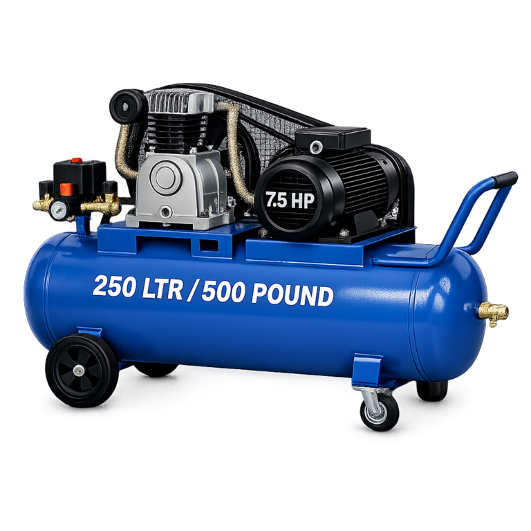 Reciprocating Portable Belt Drive Air Compressor 7.5 HP with Motor 250 Ltr (500 Pound) Tank